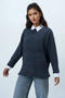 Women's Smoke Gray Boat Neck Bat Sleeve Boucle Sweater Alc-X14441 - 3