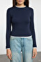 Navy Blue Color Block Fitted/Slim Fit Viscose/Soft Fabric Stretch Knitted Blouse Twoaw25Bz00114 - 3