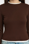 Kahverengi Renk Bloklu Fitted/Vücuda Oturan Viskon/Yumuşak Kumaşlı Esnek Örme Bluz TWOAW25BZ00114 - 5