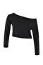Siyah-Beyaz 2'li Paket %100 Pamuk Asimetrik Kayık Yaka Crop Örme T-Shirt TBBAW26BF00001 - 8
