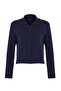 Wardrobe Essentials Lacivert Premium İplikDevrik Yaka Saç Örgülü Basic Triko Hırka | TWOAW26HI00137 - 5