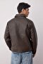 Brown Regular Fit 100% Pu Faux Leather Men's Coat Tmnaw26Mo00010 - 4