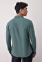 Koyu Yeşil Düğmeli Yaka Apoletli Slim Fit Uzun Kol %100 Pamuklu Keten Görünümlü Gömlek TMNSS20GO0189 - 8