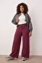Bordo Fake Triko Yüksek Bel Straight Fit Beli Lastikli Örme Büyük Beden Pantolon TBBAW26AR00004