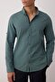 Koyu Yeşil Düğmeli Yaka Apoletli Slim Fit Uzun Kol %100 Pamuklu Keten Görünümlü Gömlek TMNSS20GO0189 - 7