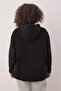 Siyah Kalın Polar Kapüşonlu ve Fermuarlı Oversize Örme Büyük Beden Sweatshirt TBBAW25AO00030 - 5