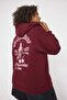 Bordo Sırtı Baskılı Oversize/Geniş Kalıp İçi Polarlı Büyük Beden Sweatshirt TBBAW26AO00015 - 5