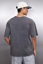 Antrasit Oversize/Geniş Kesim Soluk Efektli Yazı Baskılı %100 Pamuklu T-Shirt TMNSS23TS00174 - 11