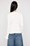 Teen Ekru V Yaka Dantel Garnili Premium/Özel İplikli Fitted/Vücuda Oturan Triko Hırka TWOAW26HI00098 - 5