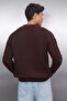 Kahverengi Casual Unisex Regular Fit Bisiklet Yaka Yünlü Saç Örgü Triko Kazak TMNAW22KZ2059 - 4