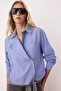 Blue-Multicolored Jacket Collar Oversize Striped Woven Shirt TWOAW26GO00020