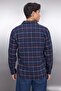 Lacivert Regular Fit Uzun Kollu Çift Cepli Oduncu Kareli Kışlık Ceket Gömlek TMNAW20GO0485 - 4