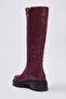 Bordo Fermuarlı Kadın 6 cm Kalın Tabanlı Çizme TAKAW25CZ00005 - 4