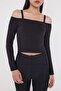 Teen Siyah Soft Fırçalı Kumaş Askı Detaylı İçi Pedli Spor Örme Üst/Bluz THMAW26BZ00003 - 4