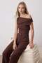 Brown Asymmetrical Collar Top Palazzo Bottom Knitted Bottom - Top Set Twoss25Au00139