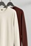Kahverengi-Taş 2'li Paket %100 Pamuk Uzun Kol Regular/Normal Kesim T-Shirt TMNAW24TS00001 - 2
