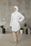 White - Natural Viscose Fabric Women's Hijab Kimono with Pockets and Belt 1168-Tes - 8