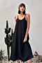 Aerobin Fabric Long Black Dress with Adjustable Straps - 4