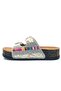 Feles Double Buckle Cork Sole Stone Detailed Women's Slippers White - 6