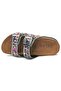 Feles Double Buckle Cork Sole Stone Detailed Women's Slippers Black - 8