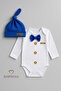 Little Boss Baby Boy Long Sleeve Snap Body and Beanie Set Button Printed with Bow Tie 100% Cotton - 2