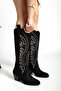 Ashton Embroidered Western Long Knee-High Cowboy Women's Black Suede Boots