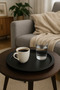 6-Piece Metal Round Tea, Coffee, Cake Serving Tray Decorative Presentation Tray Black 22 cm - 3