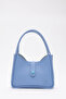 Blue Shk79 Leather Hand and Shoulder Bag with Button Detail and Snap Fastener Makeup Bag E:30 L:22 W:10