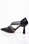 Black Color Wedding Shoes Stoned Evening Dress Shoes Engagement Shoes 9 Cm Heeled Shoes - 5