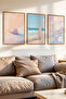 3 Piece Seashells, Surf and Seascape Concept Mdf Painting Set with Wooden Frame Look