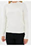 Ecru Color Crew Neck Long Sleeve Soft Knitwear Blouse - 5