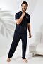 Men's Dark Navy Comfort Two-Piece Pajama Set - 3