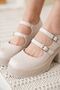 Jasmine Premium Women's Beige Patent Leather Daily Platform Heeled Double Helmet Loafer Shoes - 3