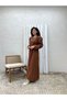 Hijab Brown Muslin Gathered Waist Dress - 4