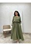 Khaki Green Muslin Loose Blouse and Flared Skirt Set (Set of 2) - 3