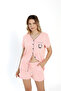 Women's Combed Cotton Fabric Front Button Short Sleeve V Neck Shorts Pajamas Set 19042 - 3