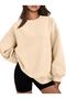 Women's Crew Neck Basic Oversize Sweatshirt Beige - 4
