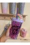 Purple Color Rainbow Figured Lighted Water Bottle with Straw