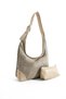 Gold Straw Braided Leather Handle Detailed Women's Shoulder Bag with Puppy - 2