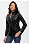 Black Maeve Women's Genuine Leather Coat with Snap Detail and Judge Collar Lining - 2