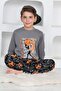Long Sleeve Crew Neck Interlock Basketball Gray Color Boys Pajama Set - 3