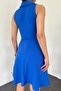 Flexible Fabric Shirt Collar Ottoman Design Sleeveless Blue Dress 5060 - 8