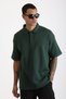 Double Pique Fabric Loose Fit Men's Polo Neck T-Shirt with Collar and Sleeve Stitching Detail - 6