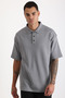 Double Pique Fabric Loose Fit Men's Polo Neck T-Shirt with Collar and Sleeve Stitching Detail - 6