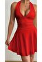 Flared Skirt Halter Neck Back Cutout Waist Belted Mini Dress - 3