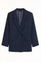 Women's Striped Blazer Jacket with Pocket Flaps - Navy Blue - 6
