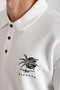 Chest Mykonos Embroidery Detailed Double Pique Fabric Loose Fit Men's Polo Neck T-Shirt - 8