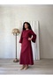 Long Burgundy Stamped Blouse-Skirt Set (Bluz-Skirt) - 8