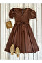 Brown Big Collar Poplin Flared Dress - 4