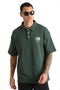 Chest Mykonos Embroidery Detailed Double Pique Fabric Loose Fit Men's Polo Neck T-Shirt - 6